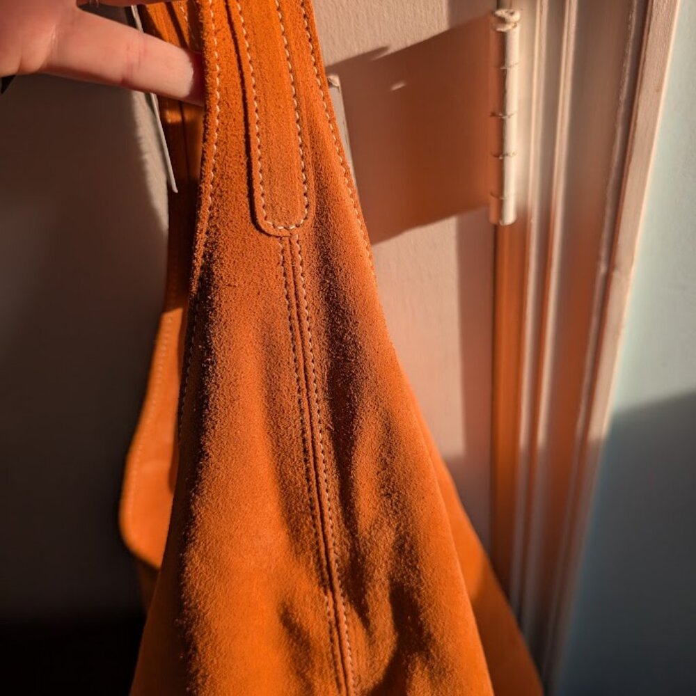 Claudia Firenze Genuine Italian Suede Orange Leather Tote Bag NWT - Picture 5 of 12